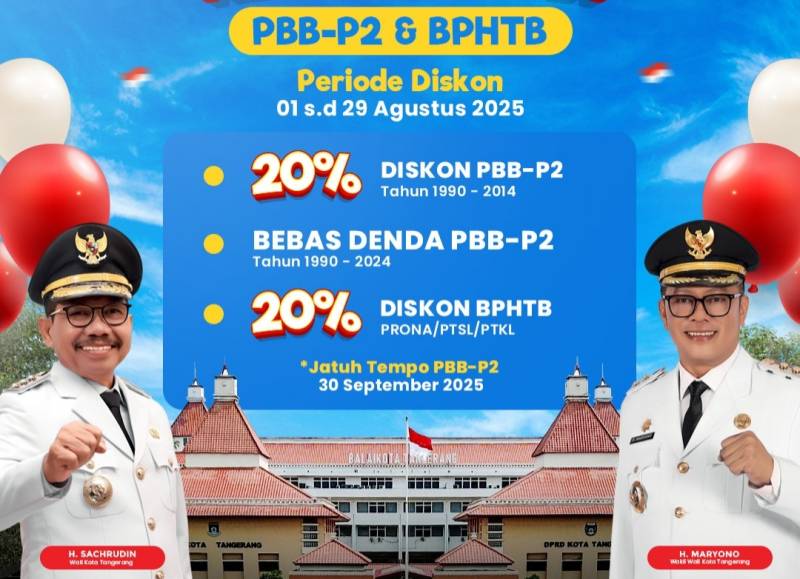 Pemkot Tangerang dalam menyambut hari kemerdekaan, HUT ke-80 Republik Indonesia memberikan diskon PBB wajib pajak hanya bayar 80 persen dan bebas denda